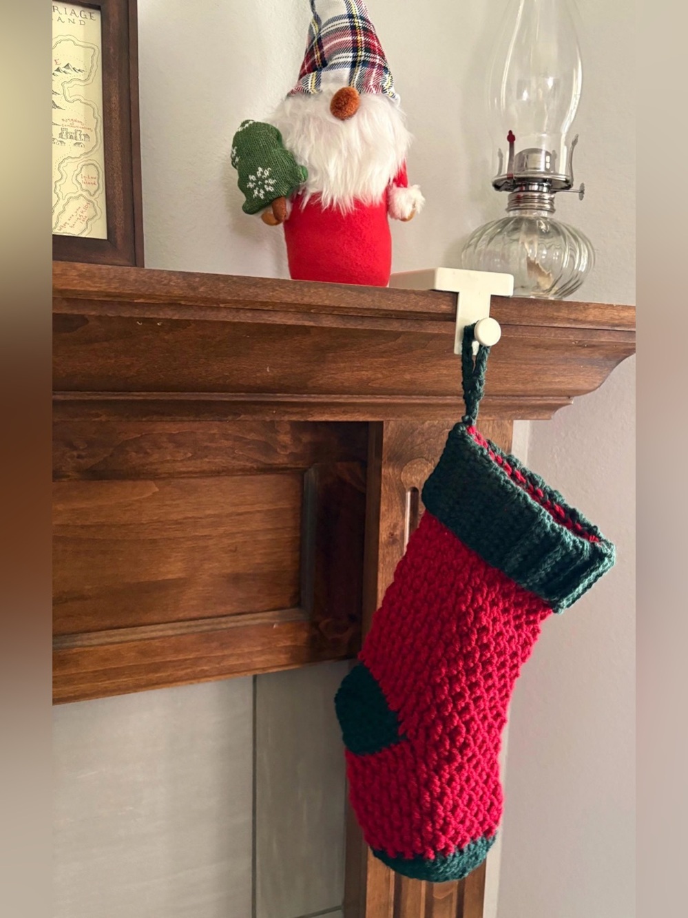 Red & Green Christmas Stocking Crochet Christmas Decor